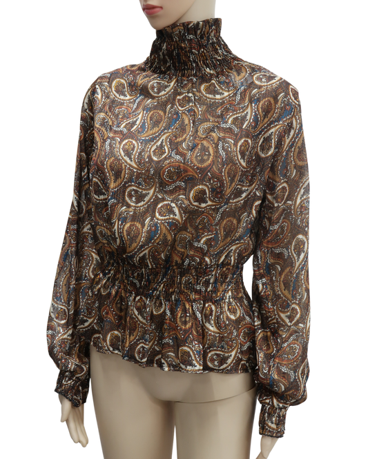 Haut bouffant marron à motif - Bleu Royal - S