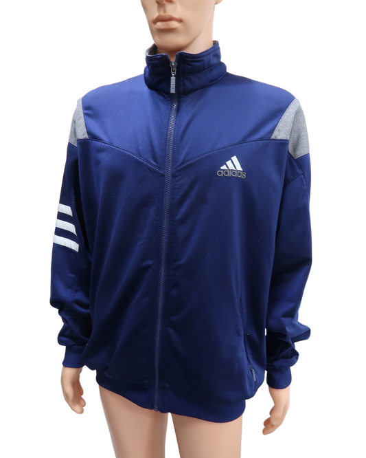 Gilet vintage bleu marine, blanc & gris - M