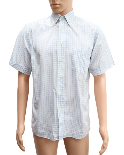 Chemise bleue clair quadrillée à manches courtes - Pierre Cardin - S