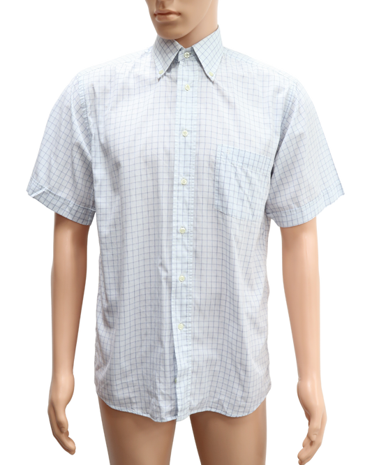 Chemise bleue clair quadrillée à manches courtes - Pierre Cardin - S