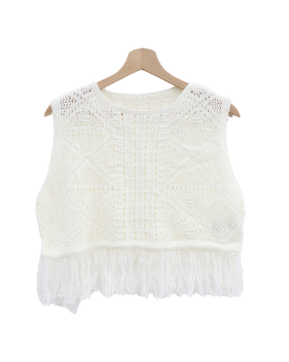Haut blanc sans manches à franges - L