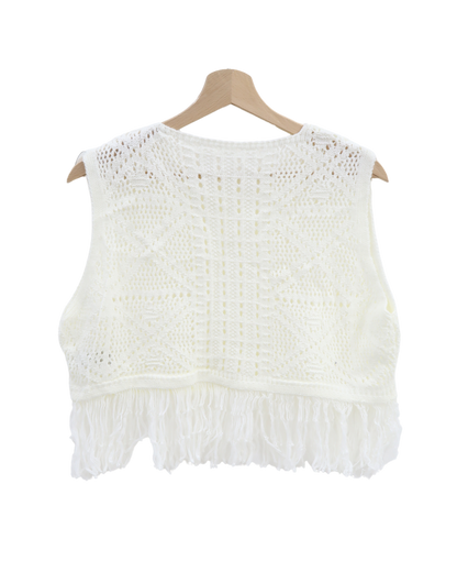 Haut blanc sans manches à franges - L
