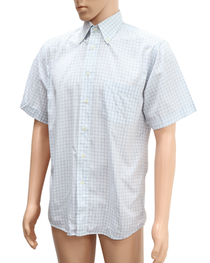 Chemise bleue clair quadrillée à manches courtes - Pierre Cardin - S