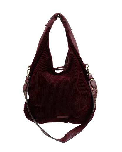 Sac à main en cuir et en velour bordeaux - Mandoline
