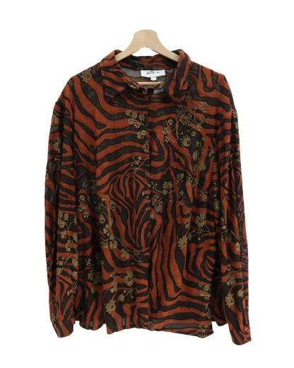 Chemise marron foncé et ocre à motifs - Just In - M