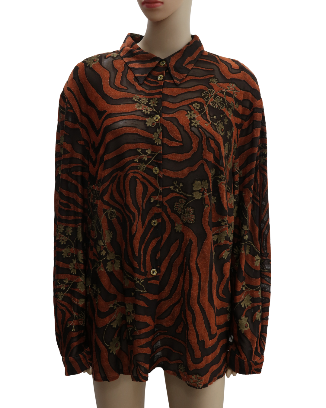 Chemise marron foncé et ocre à motifs - Just In - M