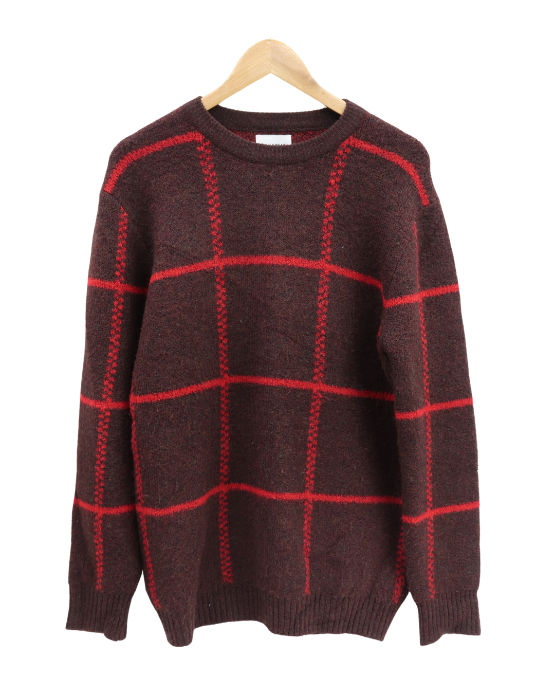 Pull rouge bordeaux quadrillé - Pull & Bear - M