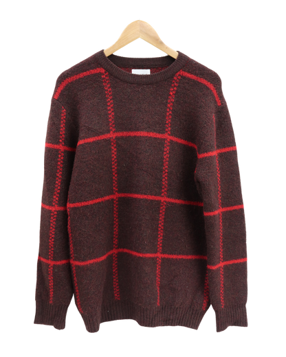 Pull rouge bordeaux quadrillé - Pull & Bear - M