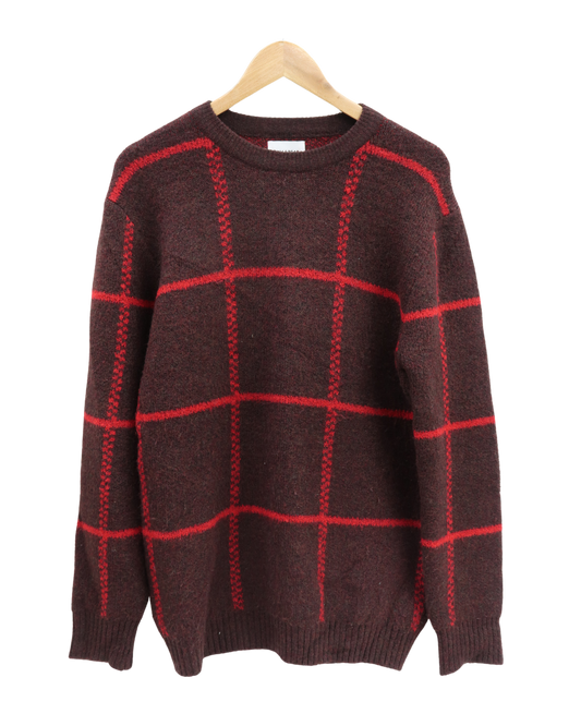 Pull rouge bordeaux quadrillé - Pull & Bear - M