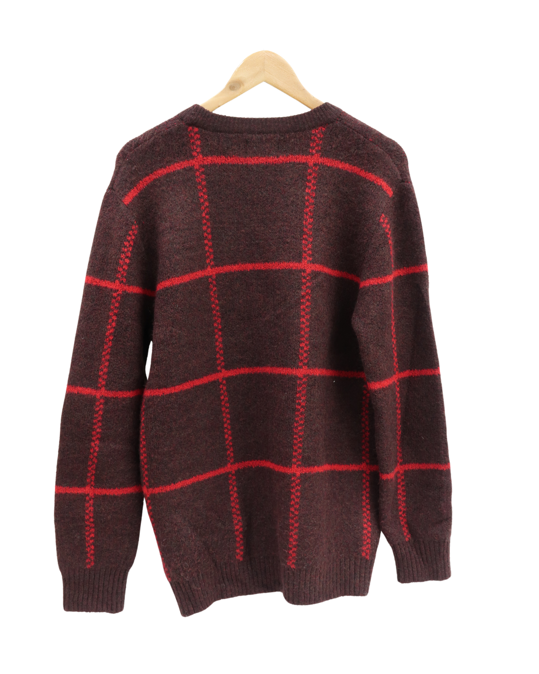 Pull rouge bordeaux quadrillé - Pull & Bear - M
