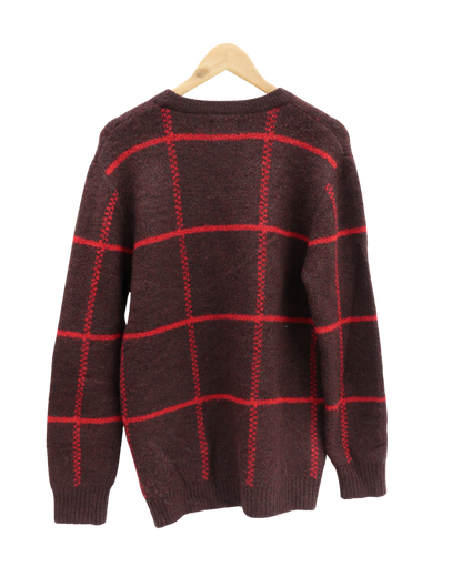 Pull rouge bordeaux quadrillé - Pull & Bear - M
