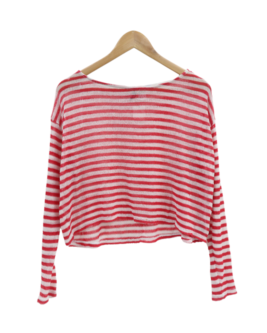 Haut marinière rouge & blanc à manches longues - H&M - M