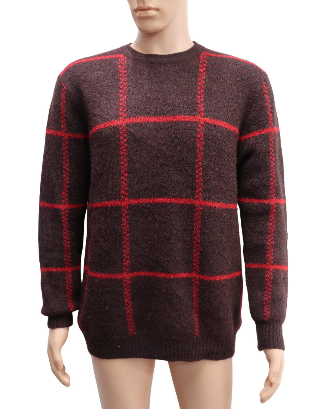 Pull rouge bordeaux quadrillé - Pull & Bear - M