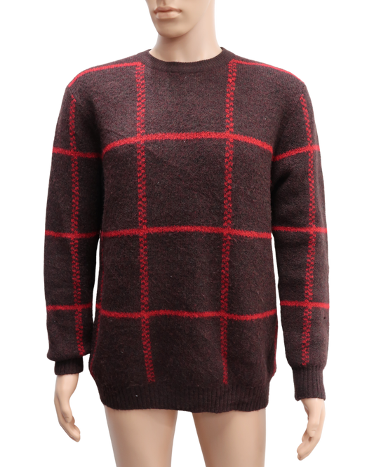 Pull rouge bordeaux quadrillé - Pull & Bear - M