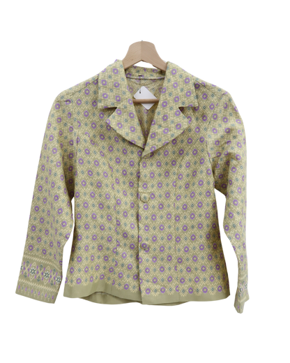 Haut vintage vert clair à petits motifs violet - S