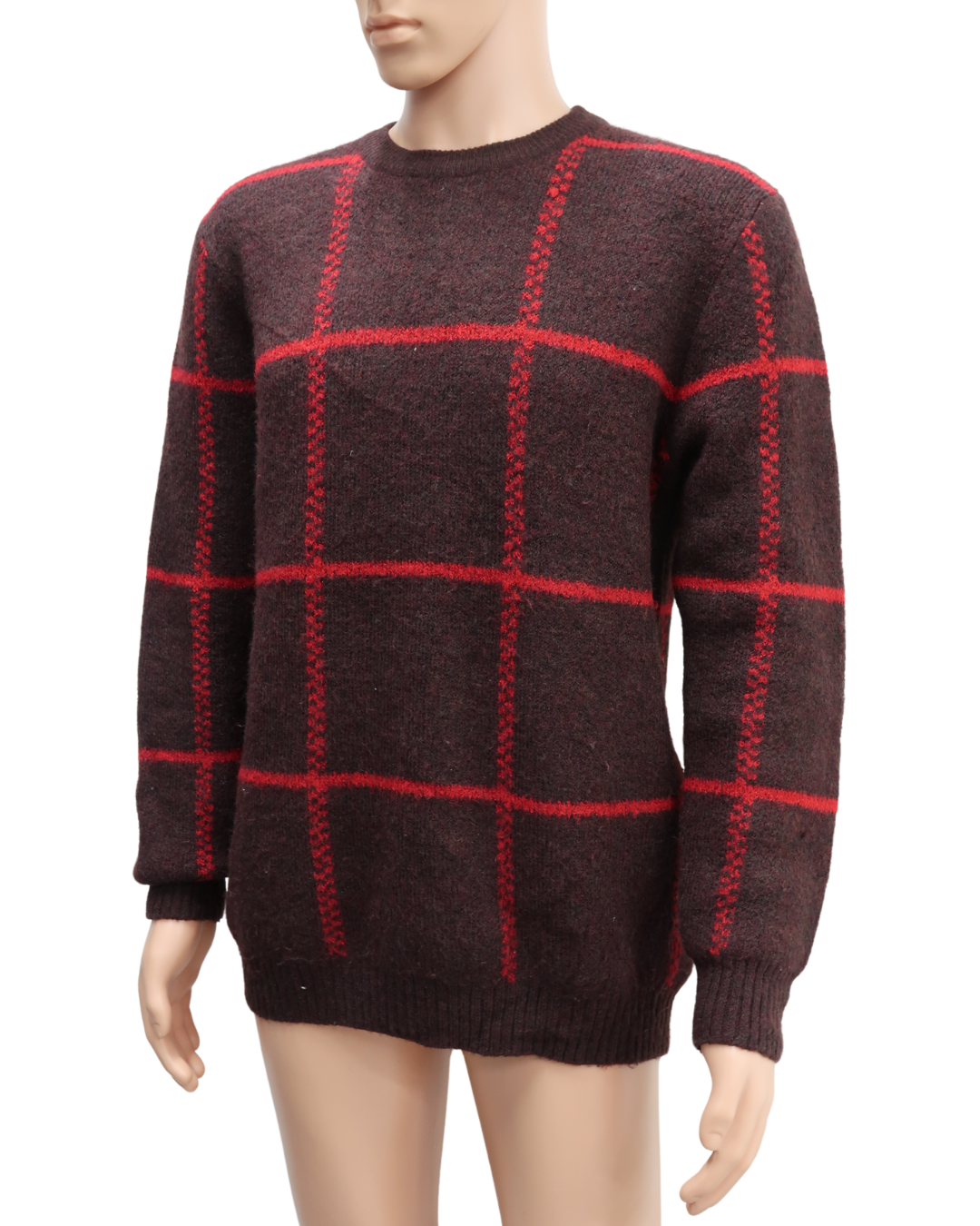 Pull rouge bordeaux quadrillé - Pull & Bear - M
