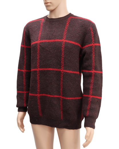 Pull rouge bordeaux quadrillé - Pull & Bear - M