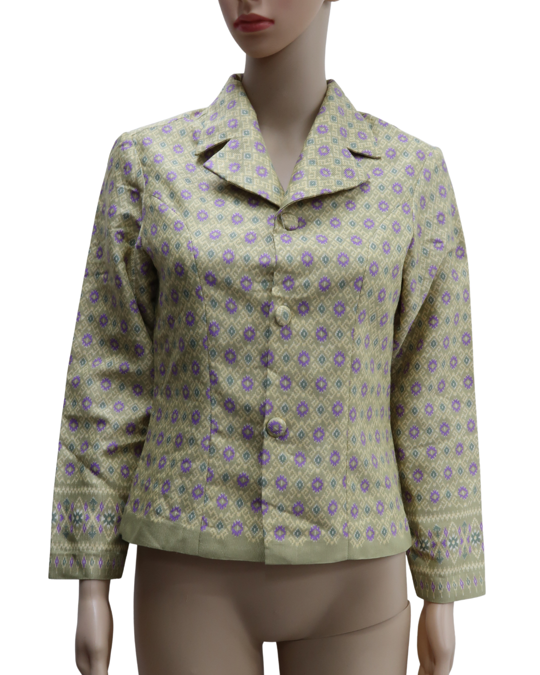 Haut vintage vert clair à petits motifs violet - S