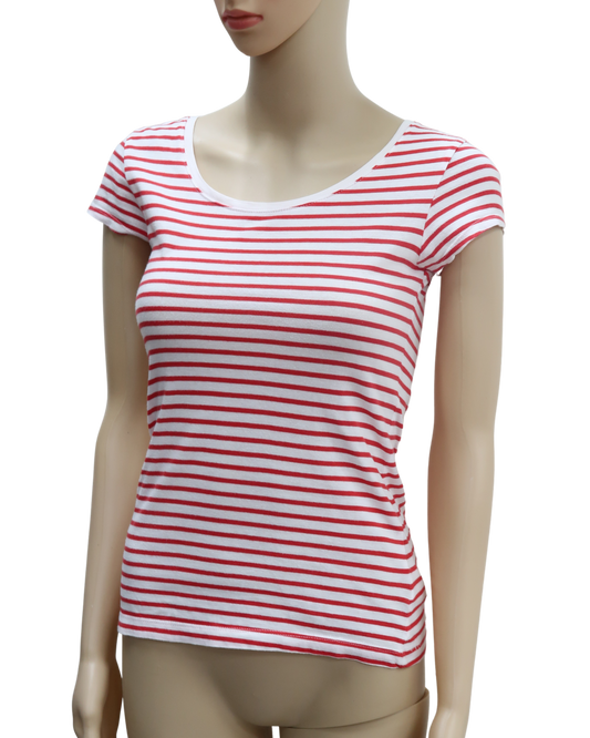 T-shirt marinière rouge & blanc - H&M - XS