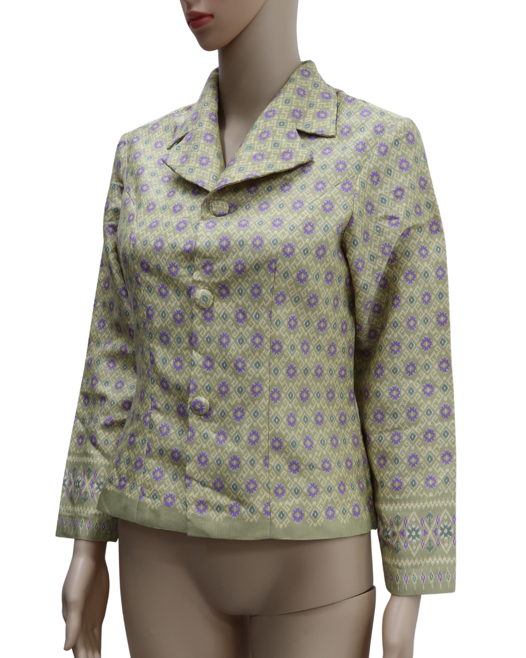 Haut vintage vert clair à petits motifs violet - S