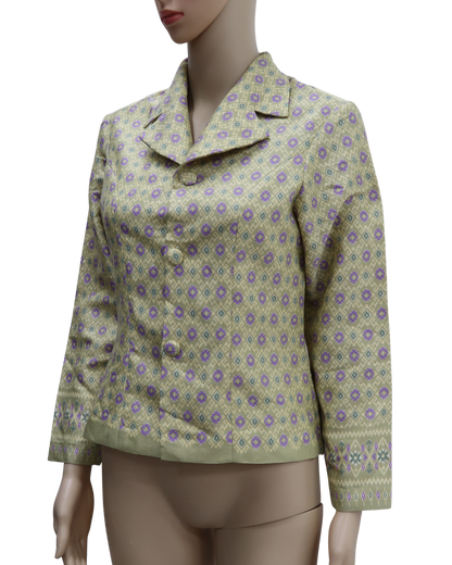 Haut vintage vert clair à petits motifs violet - S