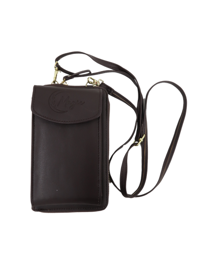 Portefeuille & pochette pour téléphone en cuir marron foncé - Magic