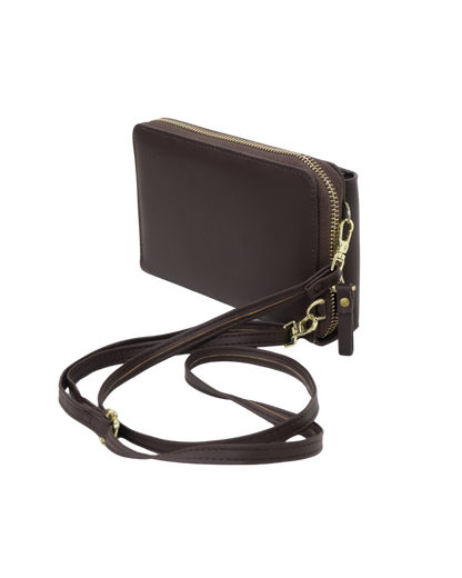 Portefeuille & pochette pour téléphone en cuir marron foncé - Magic