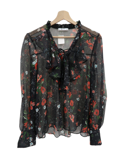 Chemisier à fleurs noir transparent - Mango - S