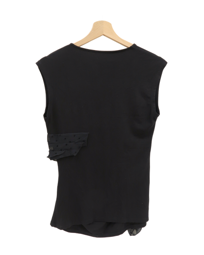 Haut sans manches noir avec drapée noir à pois - S