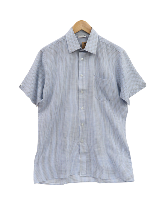 Chemise à manches courtes quadrillée bleue & noire - S