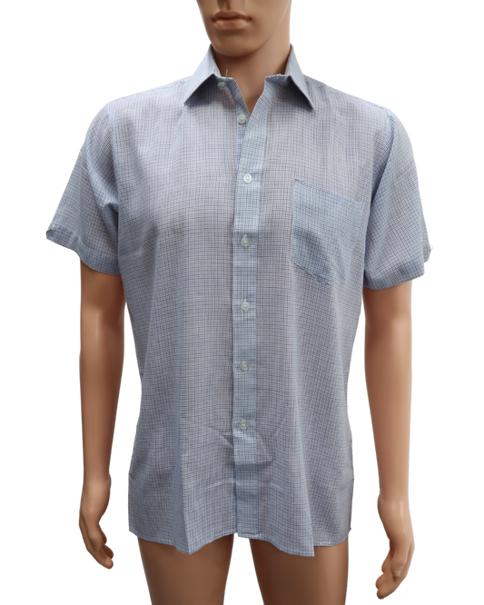 Chemise à manches courtes quadrillée bleue & noire - S