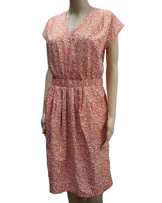 Robe orange à fleurs blanches - Ichi - S