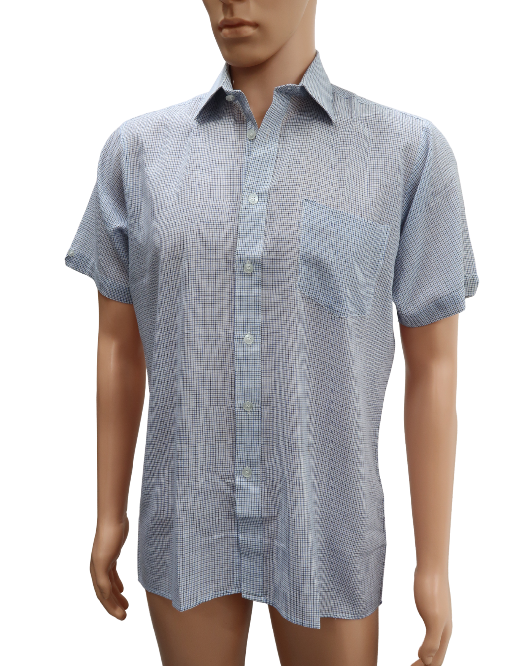 Chemise à manches courtes quadrillée bleue & noire - S