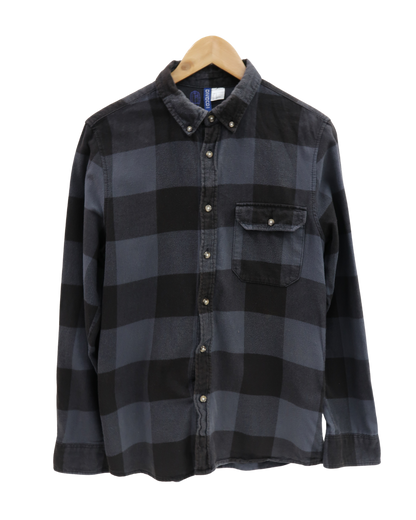Chemise à manches longues à carreaux grise et noire - H&M - S