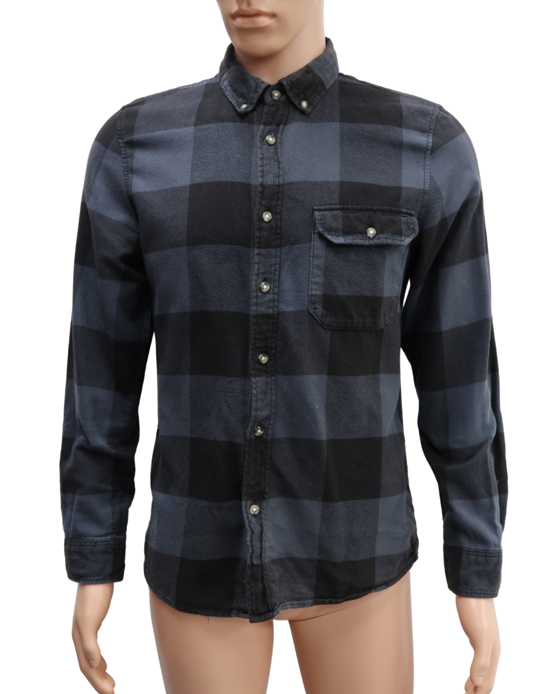 Chemise à manches longues à carreaux grise et noire - H&M - S