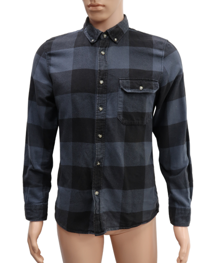 Chemise à manches longues à carreaux grise et noire - H&M - S