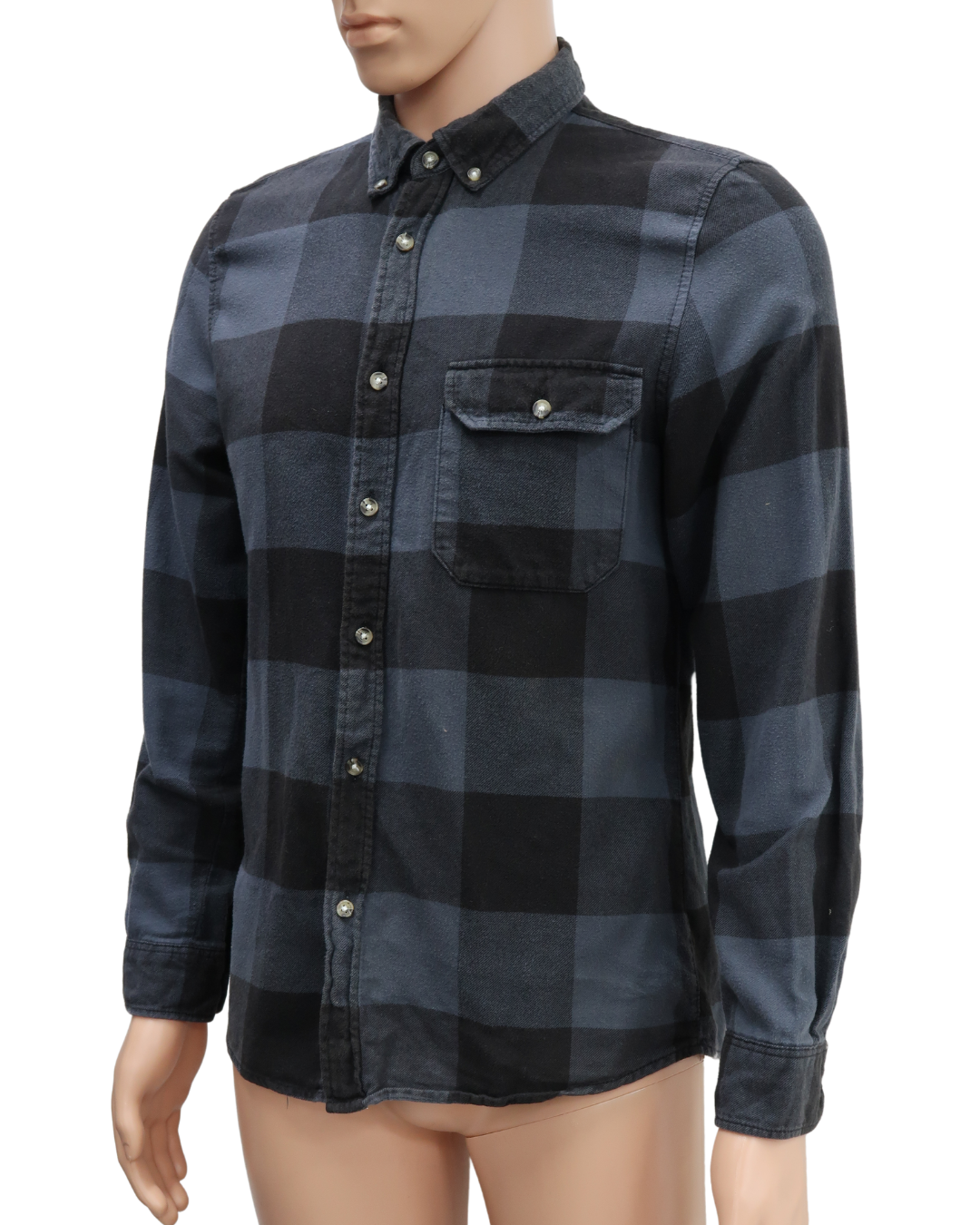 Chemise à manches longues à carreaux grise et noire - H&M - S