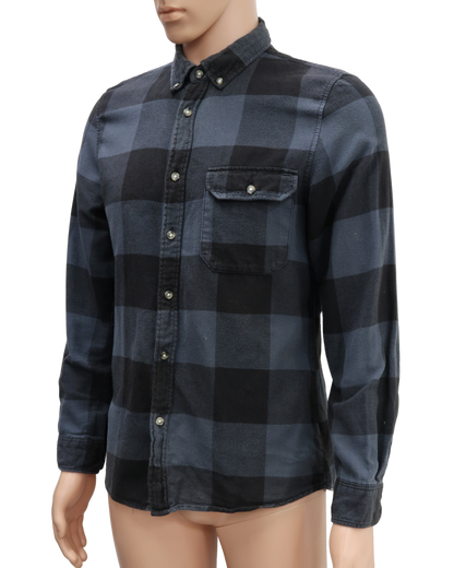 Chemise à manches longues à carreaux grise et noire - H&M - S
