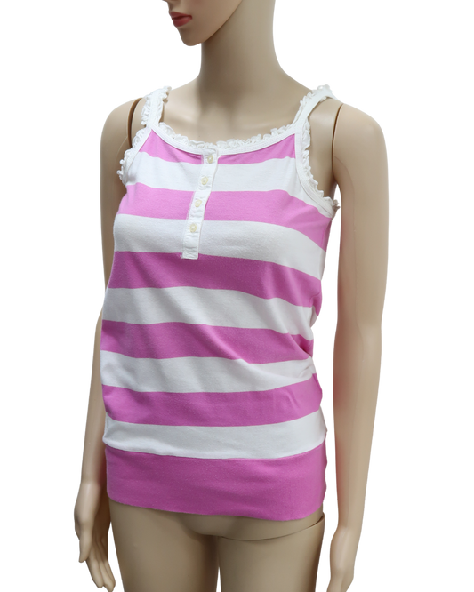 Débardeur à rayures blanc & rose - Ralph Lauren - XL