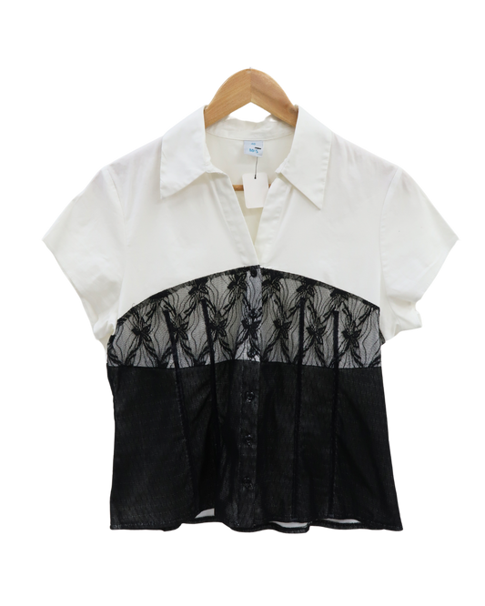 Haut blanc à dentelle noire - M&S - M