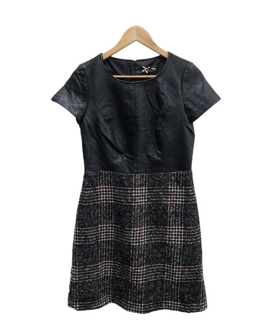 Robe à manches courtes en cuir et en laine - Sinéquanone - L