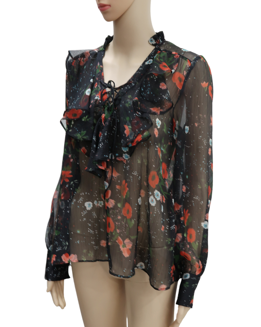 Chemisier à fleurs noir transparent - Mango - S