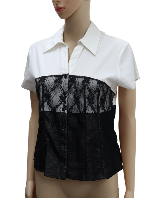 Haut blanc à dentelle noire - M&S - M