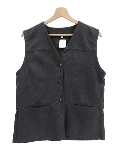 Haut veston gris sans manches oversize - S