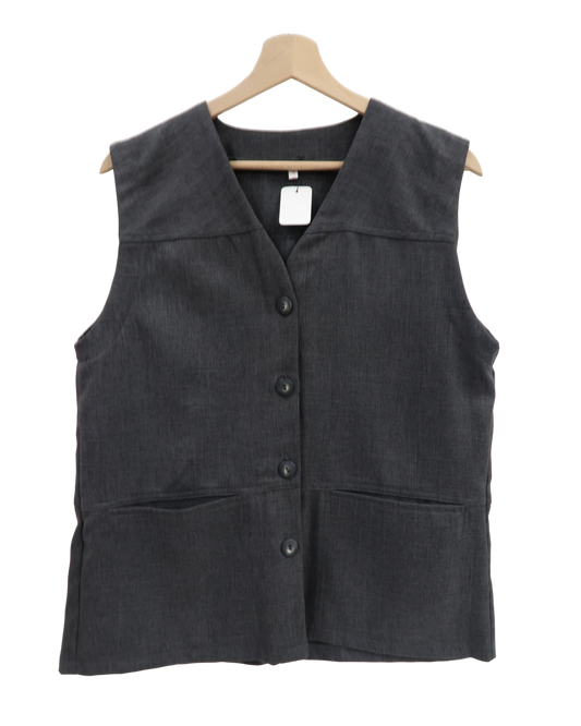 Haut veston gris sans manches oversize - S