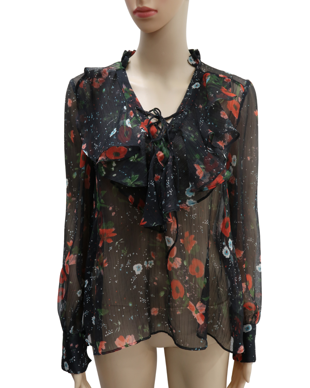 Chemisier à fleurs noir transparent - Mango - S