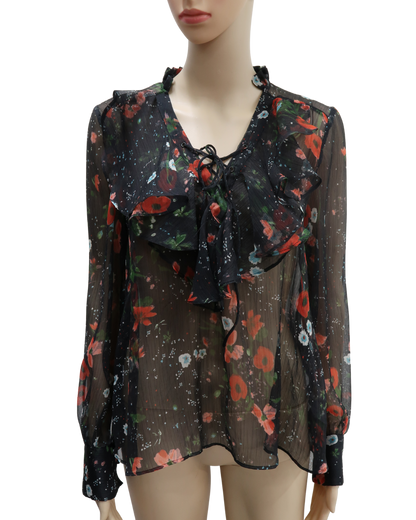 Chemisier à fleurs noir transparent - Mango - S