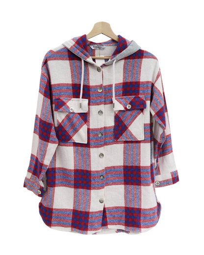 Veste style chemise à capuche et à carreaux crème - Polo Live - S/M