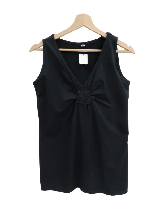Haut sans manches noir à broderie - M