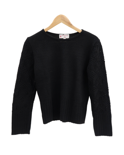 Pull noir à manches en crochet - Armand Thiery - S